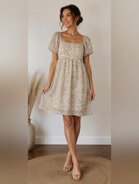 NWT Gilli Neutral Zebra Print Square Neck Dress Medium